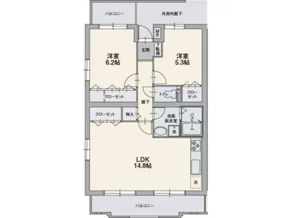 オーポン スクエア(2LDK/2階)の間取り写真