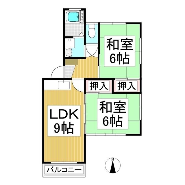 ホワイティー沙羅C棟(2LDK/2階)の間取り写真