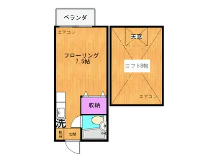 ロフト8帖キャッスル高雄(1SK/2階)の間取り写真