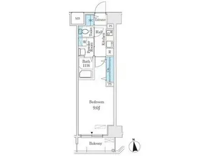 プレイズシード浄心(1K/4階)の間取り写真