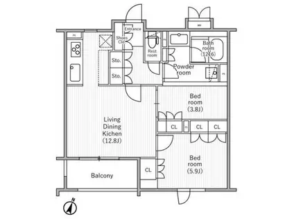 NIDO SAKURAGAOKA(2LDK/4階)の間取り写真