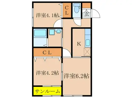 ロータス C棟(3K/1階)の間取り写真