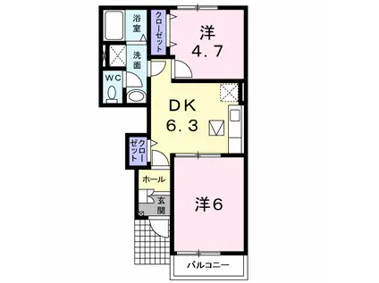 エスポワール II(2DK/1階)の間取り写真