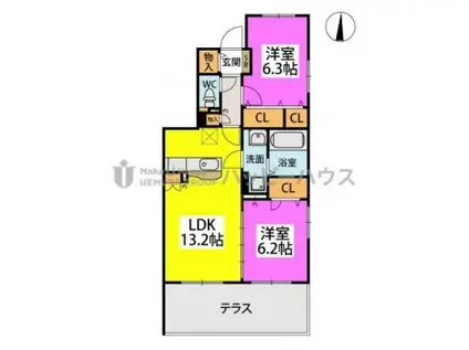 ピノコーダ・シュン(2LDK/1階)の間取り写真