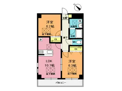 ルネステールフラワー(2LDK/5階)の間取り写真