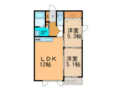 ヴァイオレットハイツ(2LDK/2階)の間取り写真