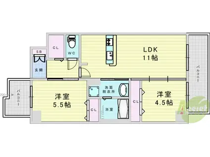 MANGOKUKEI(2LDK/3階)の間取り写真