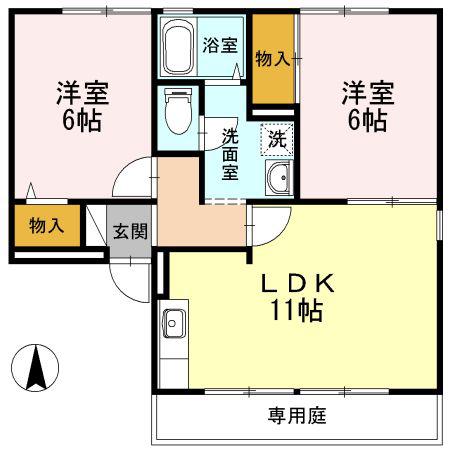 ロイヤルハイツ山上B棟(2LDK/1階)の間取り写真