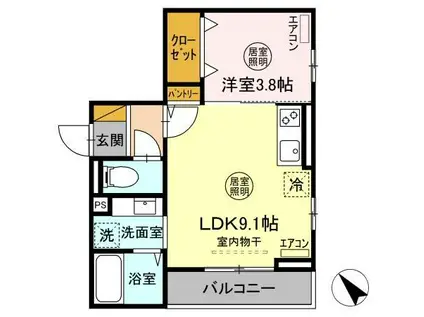 ガルデ妙典(1LDK/2階)の間取り写真