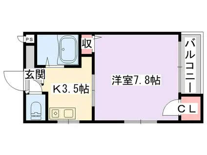 マリーヴィレッヂ(1K/4階)の間取り写真