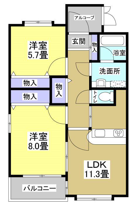 VERDE薬師(2LDK/3階)の間取り写真