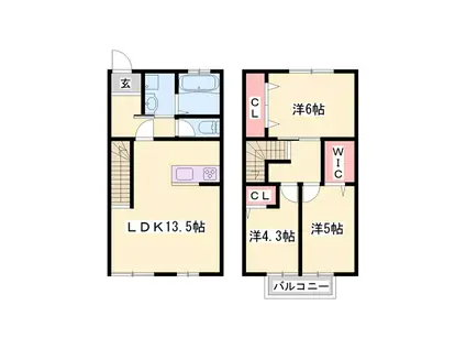 クリスタルハイツ仁豊野(3LDK/1階)の間取り写真