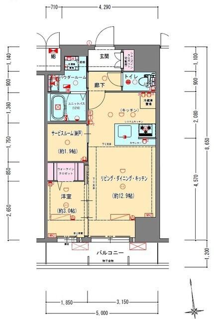 プレサンスNEO九条ディアシス(1SLDK/4階)の間取り写真