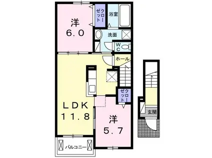 ヴィラ・シャルマン(2LDK/2階)の間取り写真
