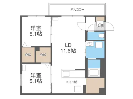 BLANC TERRACE 白石(2LDK/2階)の間取り写真