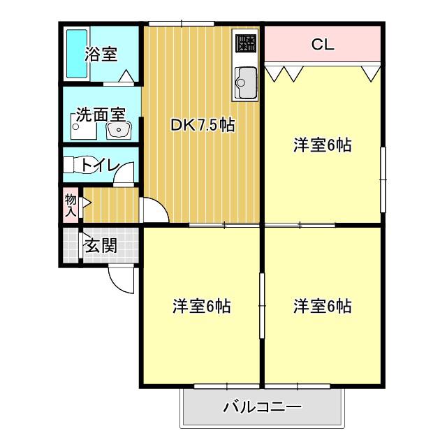 ハイツ花菱II(3DK/1階)の間取り写真