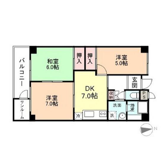北野ハイツ(3DK/1階)の間取り写真