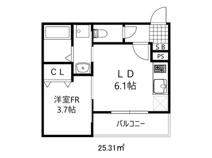 ココングランジュール芦屋西Ⅰ(1DK/1階)の間取り写真