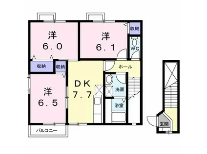 ハイブリッジB(3DK/2階)の間取り写真
