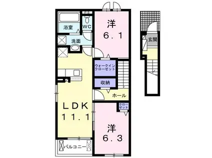 ウィンディ岩倉(2LDK/2階)の間取り写真