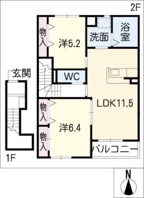 サンパレスM&H(2LDK/2階)の間取り写真