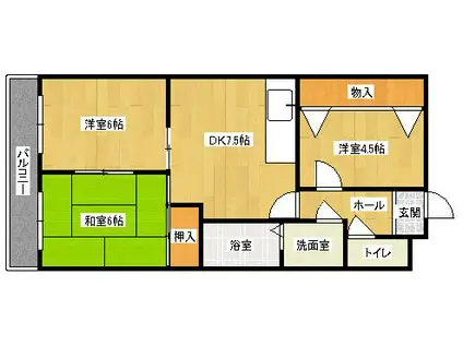 スカイコーポホウシュウエイト小倉南(3DK/5階)の間取り写真