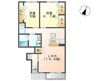 ALEGRIA I(2LDK/1階)の間取り写真