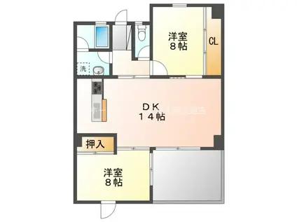 ウエスト-1(2LDK/6階)の間取り写真