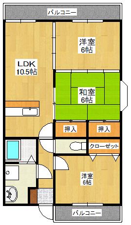ビュースカイ(3LDK/2階)の間取り写真