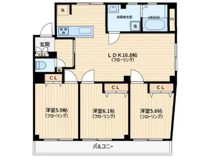 第1コミヤビリーフ(3LDK/1階)の間取り写真