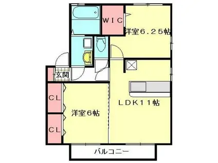 リビングタウン三橋西B(2LDK/1階)の間取り写真
