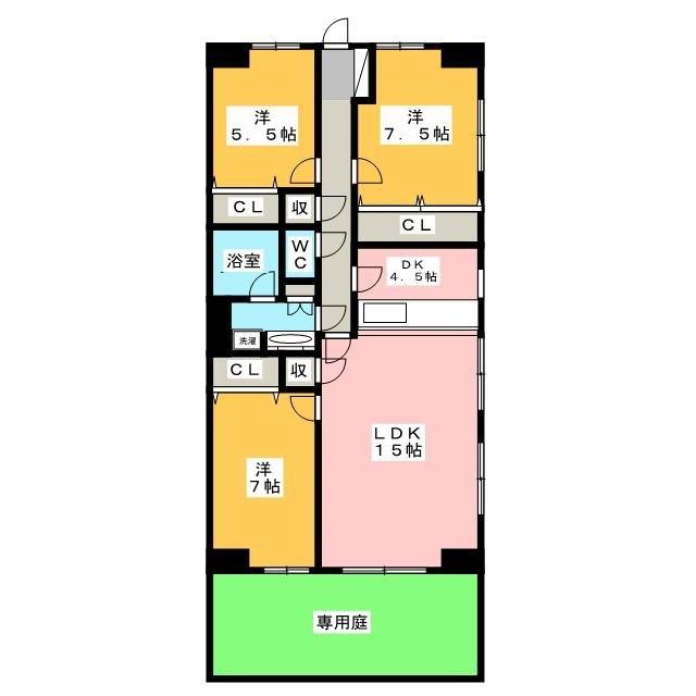 メリディアンガーデン雪月花(3LDK/1階)の間取り写真