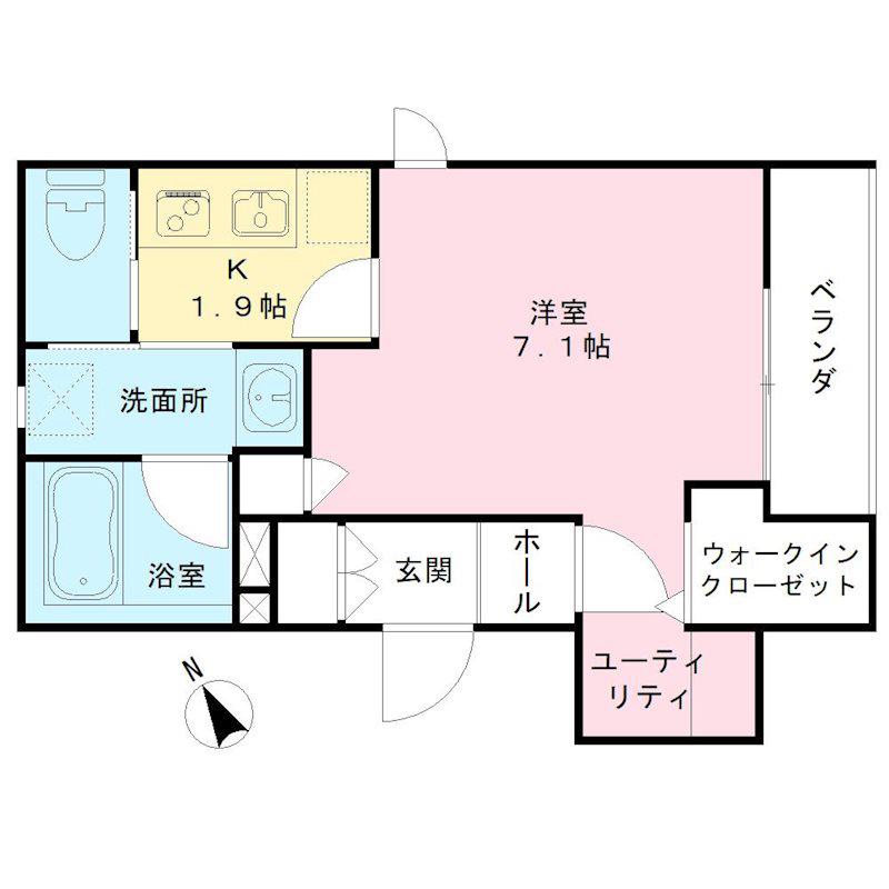 へーベルメゾン渡田新町II(1K/2階)の間取り写真