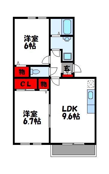 メゾンドクレール門松B(2LDK/2階)の間取り写真