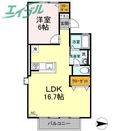 メゾン山麓(1LDK/2階)の間取り写真