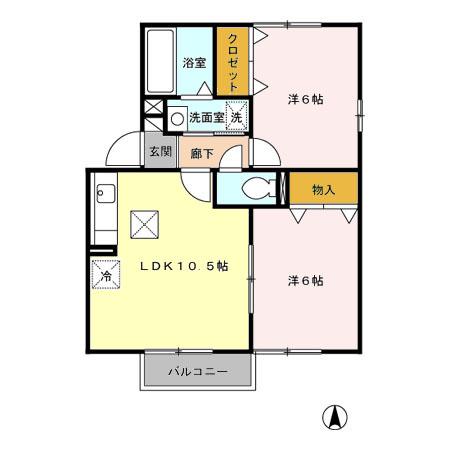 スプリングタウンB(2LDK/1階)の間取り写真