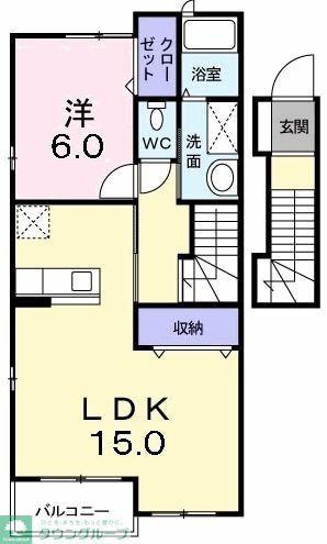 向ヶ丘 A(1LDK/2階)の間取り写真