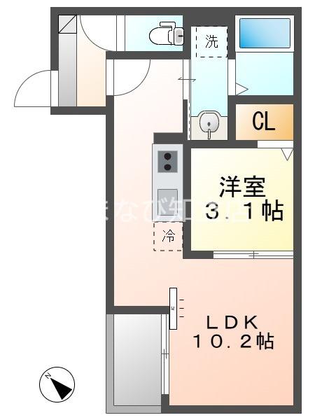 JACK CHIRYUTOEII(1LDK/2階)の間取り写真