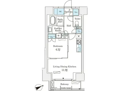 パークナードフィット南青山GARDEN(1LDK/4階)の間取り写真