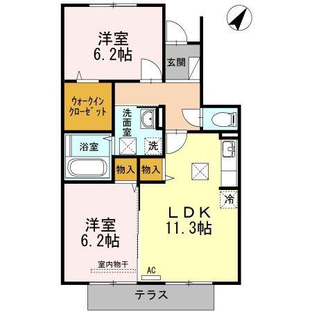 カーザ ナチュラーレ B棟(2LDK/1階)の間取り写真