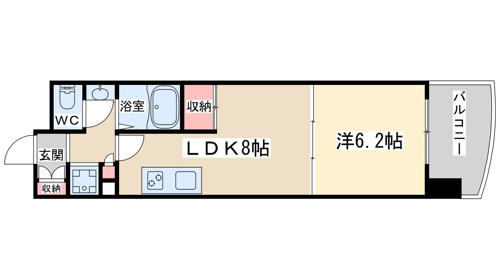 コンソラーレ 同心(1LDK/6階)の間取り写真