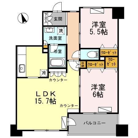 カスタリア荒川(2LDK/13階)の間取り写真