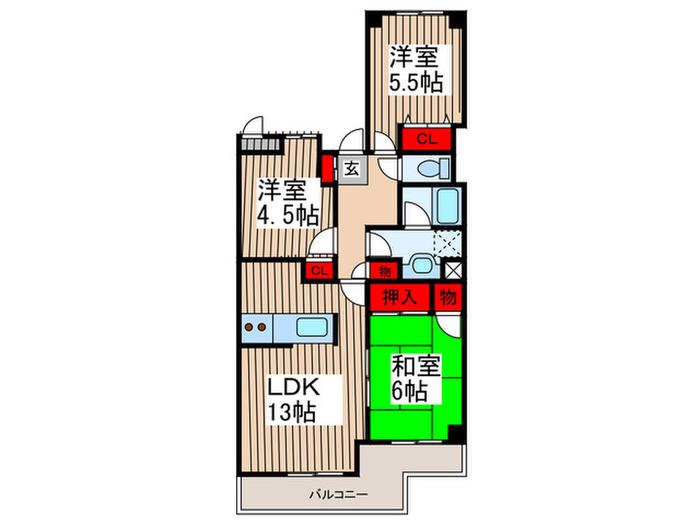 エスポワール北小金(3LDK/3階)の間取り写真