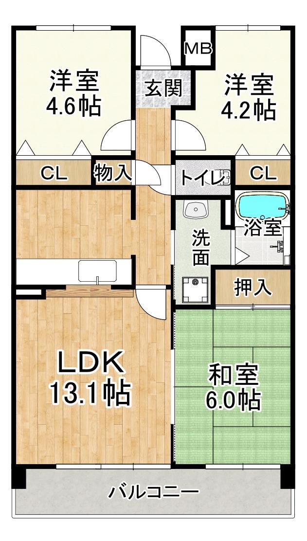 井吹東シティコート(3LDK/1階)の間取り写真