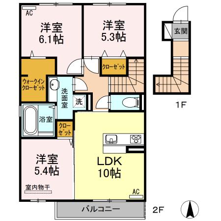 リヤン神園(3LDK/2階)の間取り写真