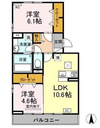 サンフローラ ローズ棟(2LDK/1階)の間取り写真