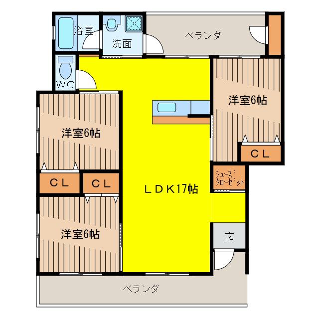 VILLA KURA(3LDK/1階)の間取り写真