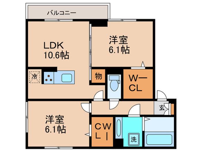ファミリアーレ城陽(2LDK/2階)の間取り写真