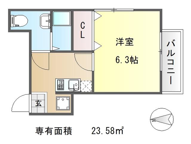 ハイム京都下鴨(1K/2階)の間取り写真