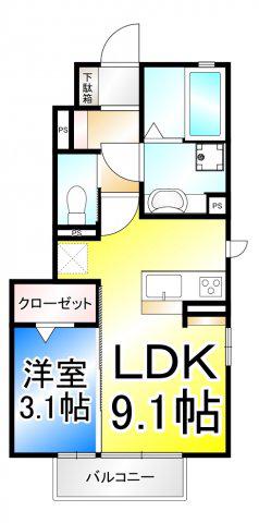 クロシェット栄(1LDK/1階)の間取り写真